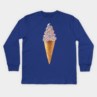 Rainbow Sprinkle Dipped Vanilla Ice Cream Cone Kids Long Sleeve T-Shirt